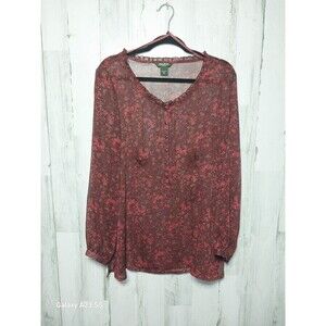 Eddie Bauer Women Medium Floral Balloon Sleeve Sheer Blouse